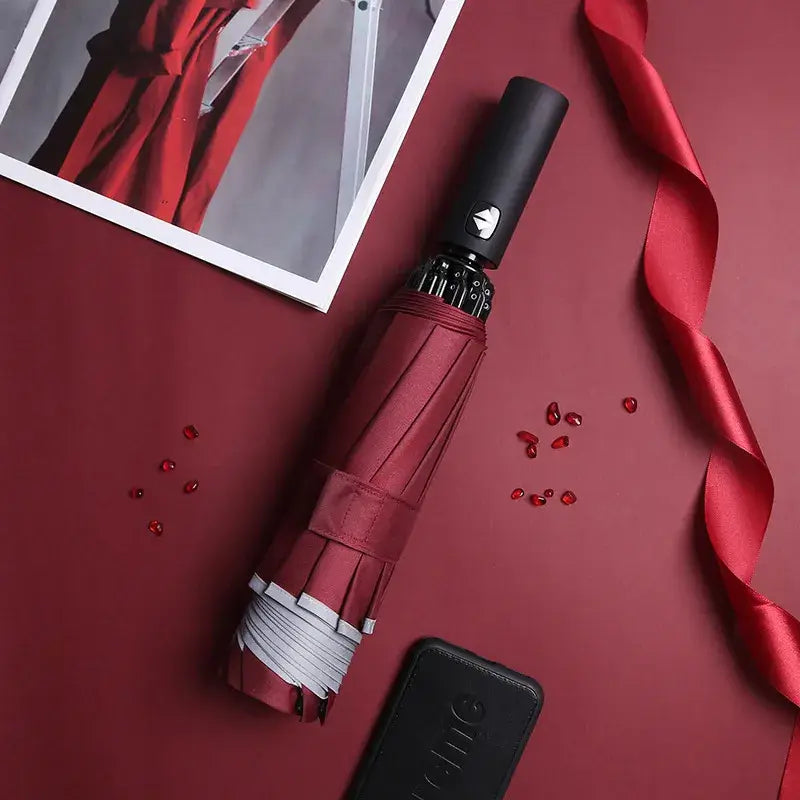 Umkehrbarer Faltschirm mit UV-Schutz und Reflexstreifen, Praktisch und stylisch - Eleganz und Funktionalität vereint: Luxuriöser automatischer UV-Schirm mit Reflexstreifen für stilvollen Schutz bei jedem Wetter. - 14:10;200007763:201336100