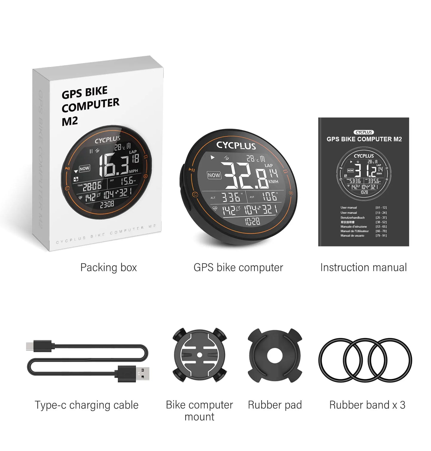 CYCPLUS M2 GPS Fahrradcomputer – Kabellos, ANT+ & BLE 5.0, IPX6 Wasserdicht, 70h Akkulaufzeit, 2,5" LCD-Display