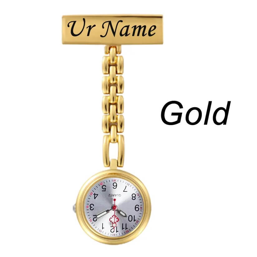 Krankenschwesteruhr - elegant und parktisch - Entdecke die Zeit mit Stil: Unsere personalisierte Krankenschwesteruhr ist das perfekte Accessoire für Arbeit und Freizeit. - 14:496#Gold