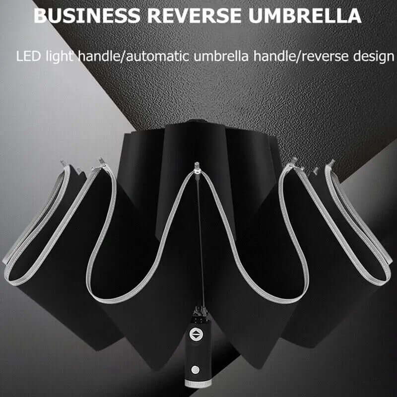 Umkehrbarer Faltschirm mit UV-Schutz und Reflexstreifen, Praktisch und stylisch - Eleganz und Funktionalität vereint: Luxuriöser automatischer UV-Schirm mit Reflexstreifen für stilvollen Schutz bei jedem Wetter. - 14:193;200007763:201336100