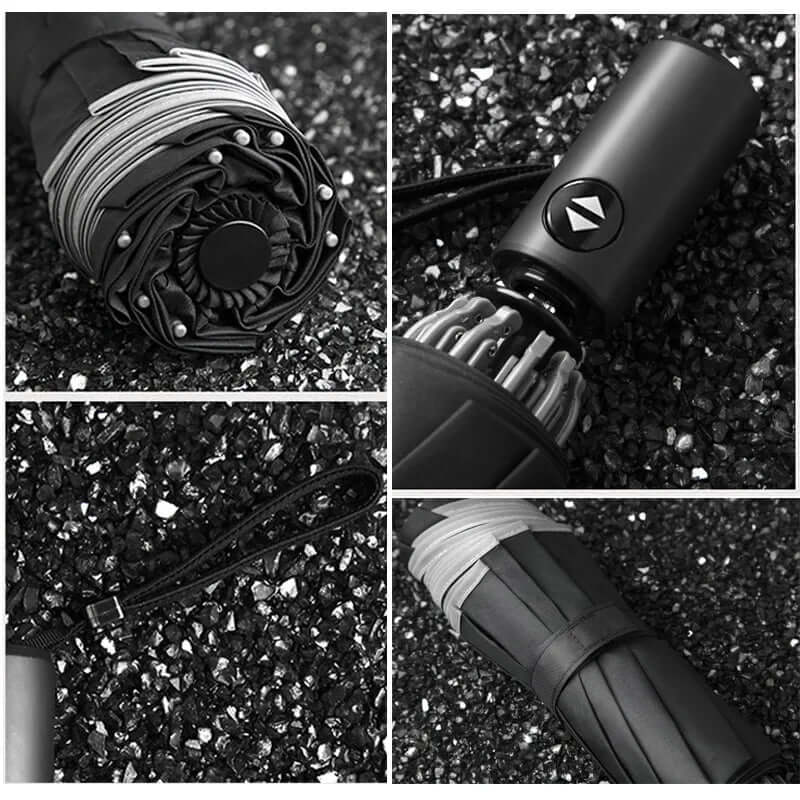 Umkehrbarer Faltschirm mit UV-Schutz und Reflexstreifen, Praktisch und stylisch - Eleganz und Funktionalität vereint: Luxuriöser automatischer UV-Schirm mit Reflexstreifen für stilvollen Schutz bei jedem Wetter. - 14:193;200007763:201336100