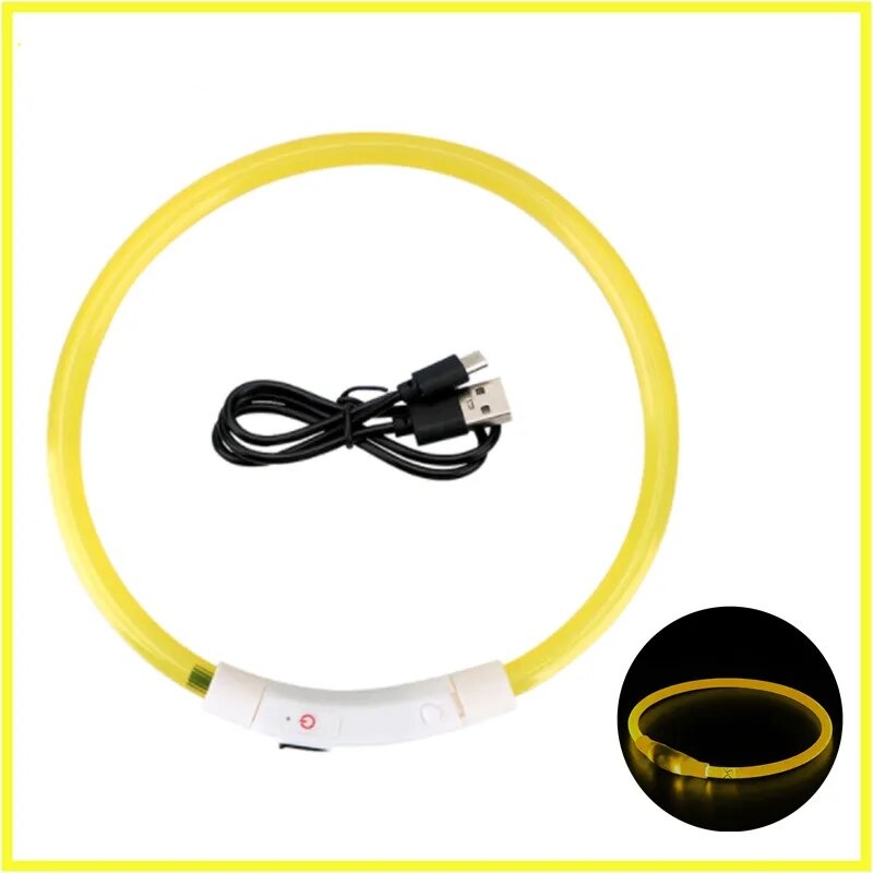 Leuchtendes Halsband für Haustiere mit USB-Ladung Sichtbarkeit und Sicherheit: - Erhöhen Sie die Sicherheit Ihres Hundes bei nächtlichen Spaziergängen mit unserem wiederaufladbaren LED Leuchthalsband. Ideal für Sichtbarkeit und Stil. - 14:200004889#Yellow