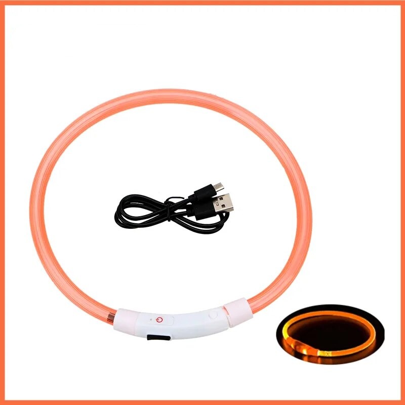 Leuchtendes Halsband für Haustiere mit USB-Ladung Sichtbarkeit und Sicherheit: - Erhöhen Sie die Sicherheit Ihres Hundes bei nächtlichen Spaziergängen mit unserem wiederaufladbaren LED Leuchthalsband. Ideal für Sichtbarkeit und Stil. - 14:100006363#Orange