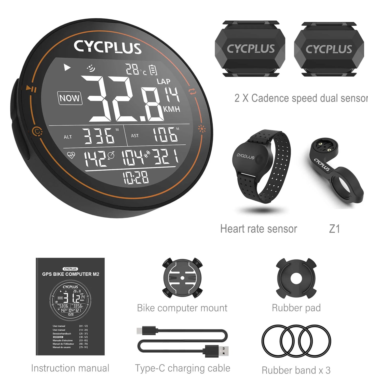 CYCPLUS M2 GPS Fahrradcomputer – Kabellos, ANT+ & BLE 5.0, IPX6 Wasserdicht, 70h Akkulaufzeit, 2,5" LCD-Display