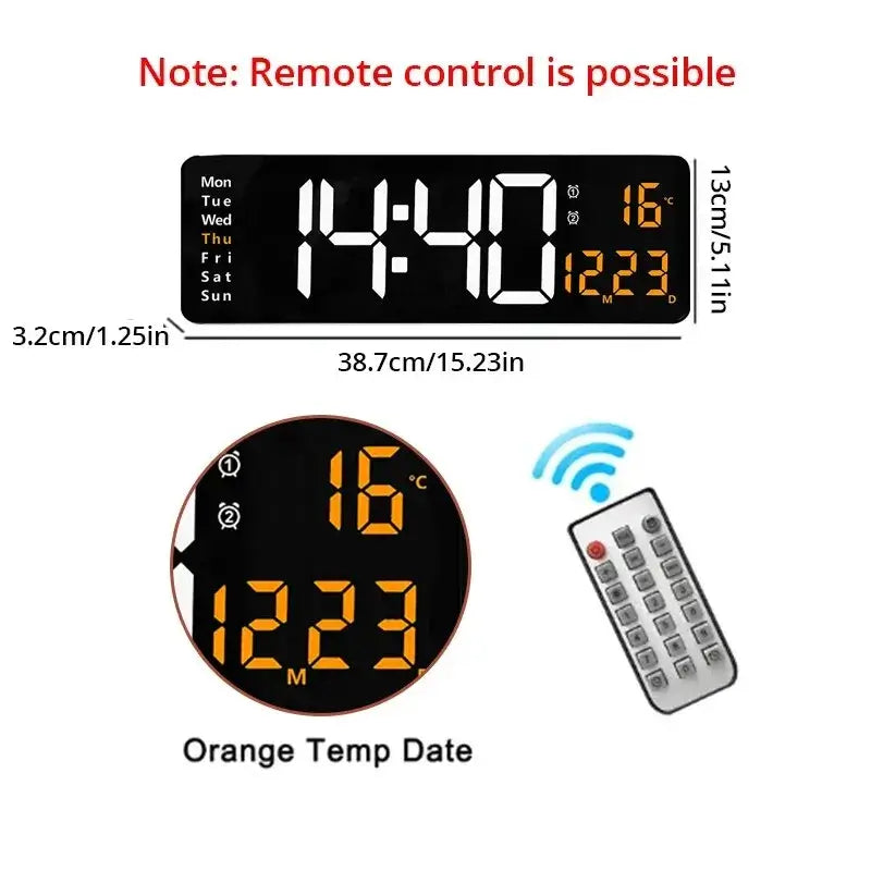 Grosse 13/16" LED-Wanduhr mit Fernbedienung, Temperatur - Moderne 13/16" LED-Wanduhr mit Fernbedienung und Temperaturanzeige. Perfekt für Wohnbereiche - Funktionalität trifft auf elegantes Design. - 1005005395728778-16 inches orange