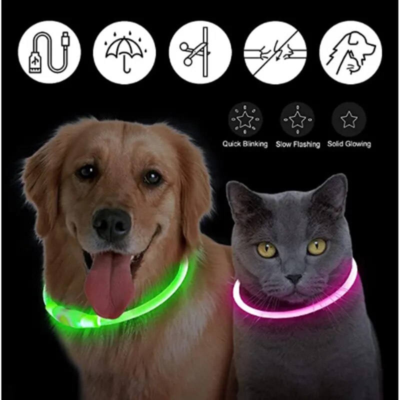 Leuchtendes Halsband für Haustiere mit USB-Ladung Sichtbarkeit und Sicherheit: - Erhöhen Sie die Sicherheit Ihres Hundes bei nächtlichen Spaziergängen mit unserem wiederaufladbaren LED Leuchthalsband. Ideal für Sichtbarkeit und Stil. - 14:200006151#Black