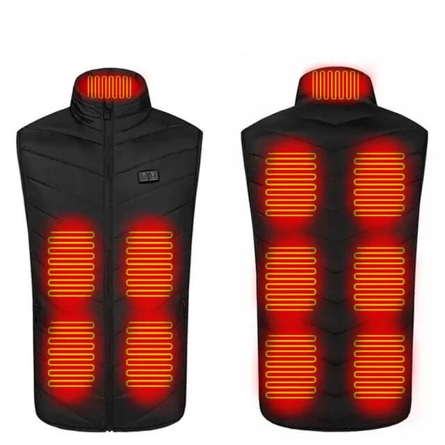 USB Heizbare Winterweste: Perfekt für Sport und Outdoor, bis 17 Heizzonen - Entdecken Sie die USB beheizbare Winterweste mit 17 Wärmezonen für optimalen Komfort. Perfekt für Sport und Outdoor-Aktivitäten! - 14:200001951#11 areas black;5:100014064