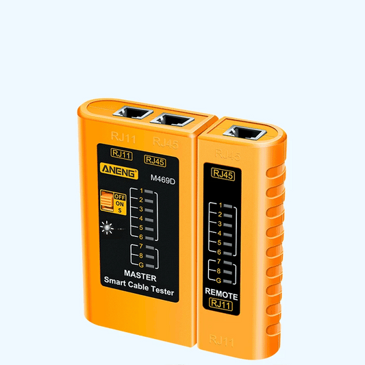 LAN - Netzwerk Kabel Tester RJ45 RJ11 RJ12 CAT5 UTP - Effiziente Netzwerkwartung mit RJ45-, RJ11-, RJ12- und CAT5-UTP-Kabeltester. Erkennung von Kabelfehlern und Verbindungsproblemen. Ideal für Profis! - 1005005856925768-M469D Yellow