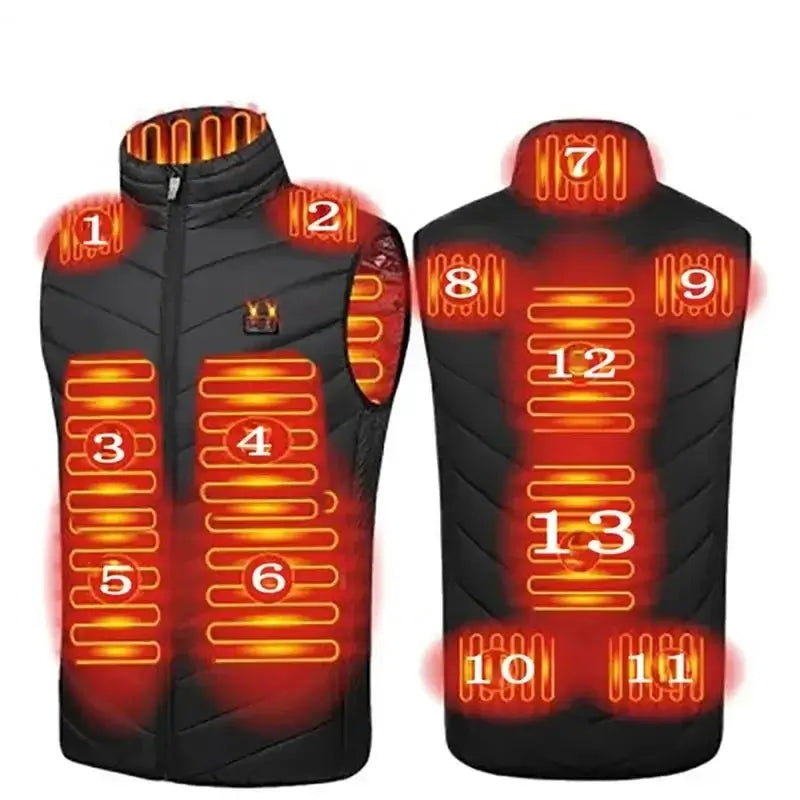 USB Heizbare Winterweste: Perfekt für Sport und Outdoor, bis 17 Heizzonen - Entdecken Sie die USB beheizbare Winterweste mit 17 Wärmezonen für optimalen Komfort. Perfekt für Sport und Outdoor-Aktivitäten! - 14:100018786#13 areas black;5:100014064