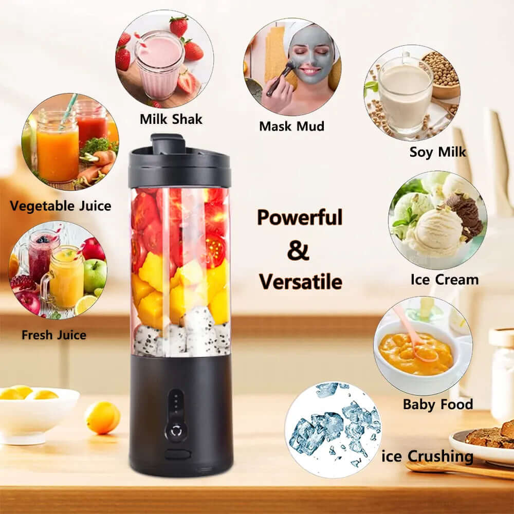 Mini Tragbarer Mixer - Lecker und praktisch - Frischer Genuss auf Knopfdruck! Unser tragbarer Mini-Blender sorgt für köstliche Säfte und Smoothies unterwegs. 150W Motor, 530 ml Kapazität, zerkleinert mühelos Eiswürfel. 4000mAh-Akku für bis zu 25 Tassen Sa