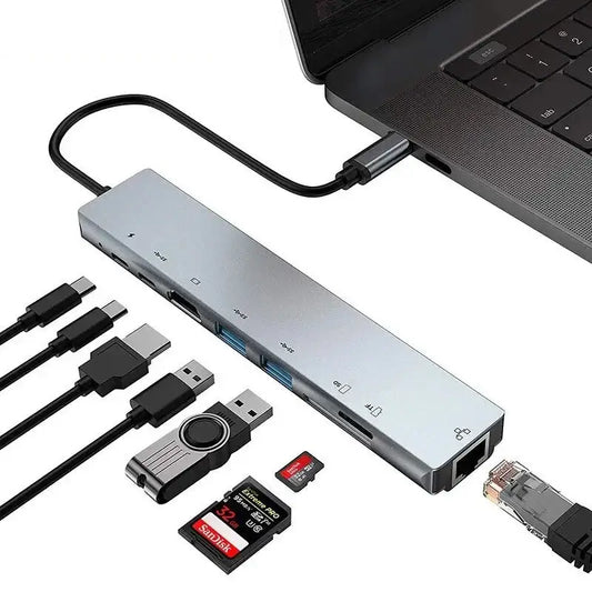 Ultimativer USB-C Adapter: 8-in-1 Docking Station für Laptops - Vielseitige Konnektivität für Ihre Geräte! Unser 8-in-1 USB-C Hub Typ C Splitter macht es mühelos, Ihre Geräte mit Laptop zu verbinden. Blitzschnelle 4K-Datenübertragung dank Thunderbolt 3. G