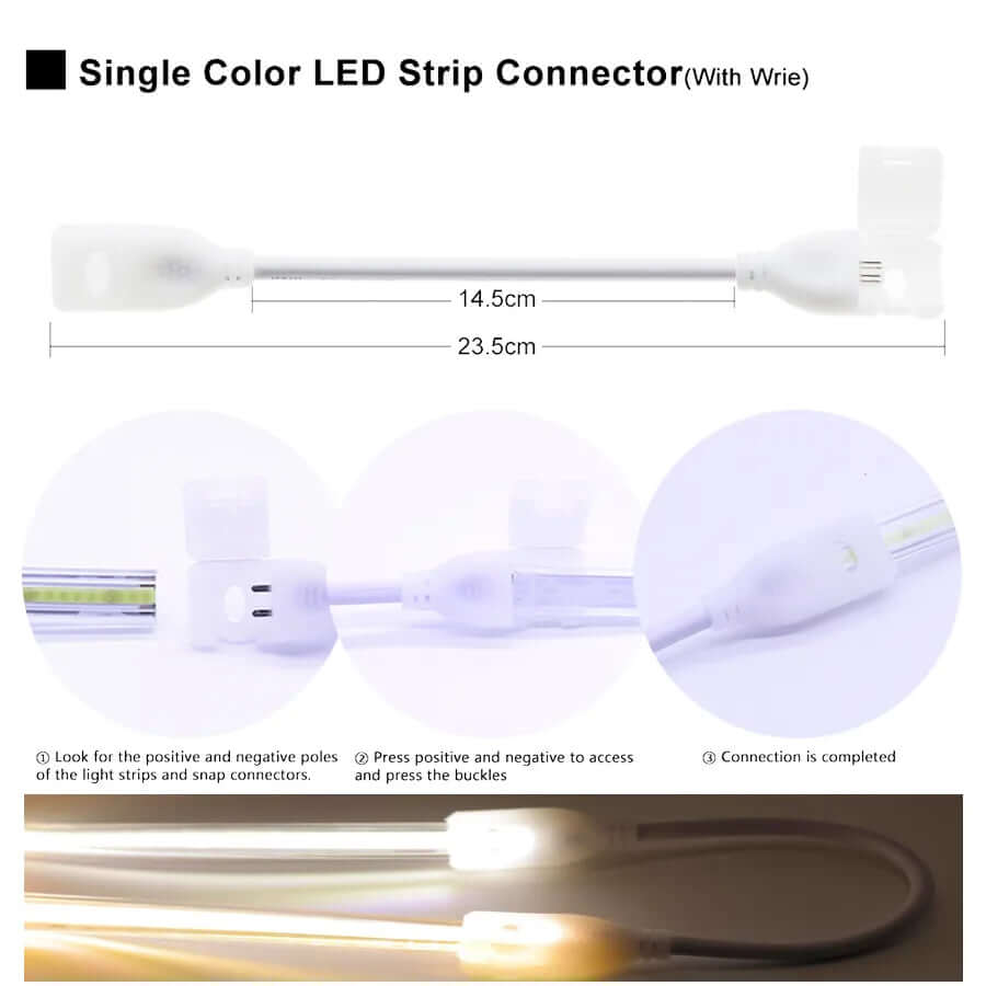 COB LED Strip Light Zubehör: Verbindungskabel & Clips - Stilvolle, sichere Verbindung für 220V EU LED-Streifen mit 360 LEDs auf 12mm. Die hochwertigen Clips und Steckverbinder bieten eine zuverlässige Lösung. Perfekt für professionelle Beleuchtungsprojekt