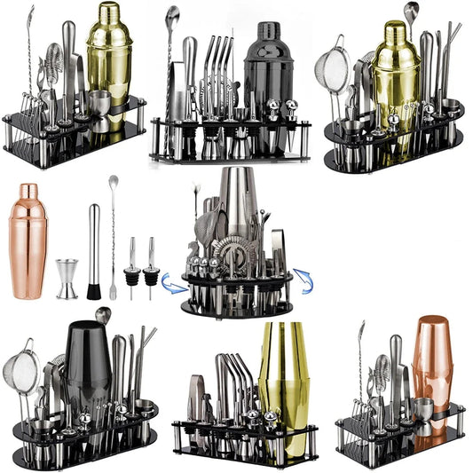 Set Shaker per Cocktail da 1 a 33 Pezzi – Set da Barman Professionale con Ricettario e Supporto da Bar
