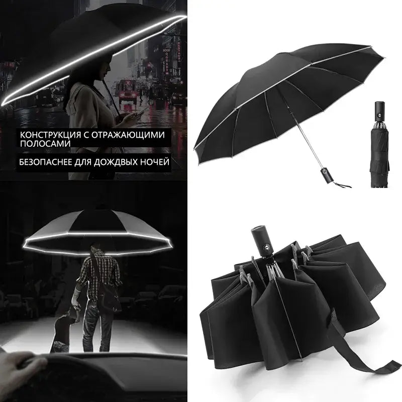 Umkehrbarer Faltschirm mit UV-Schutz und Reflexstreifen, Praktisch und stylisch - Eleganz und Funktionalität vereint: Luxuriöser automatischer UV-Schirm mit Reflexstreifen für stilvollen Schutz bei jedem Wetter. - 14:193;200007763:201336100