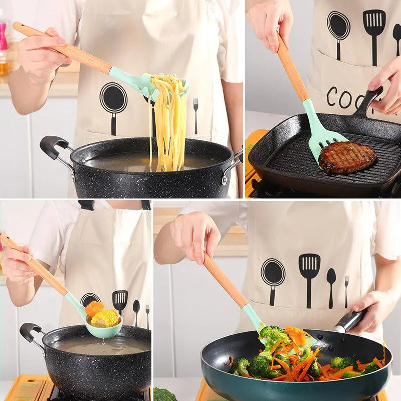12 teiliges-Silikon Küchenutensilien Set: Antihaft-Kochwerkzeuge für Meisterköche - Hochwertiges 12-tlg. Silikon-Kochutensilien-Set für müheloses Kochen. Langlebig, hitzebeständig und ergonomisch – perfektes Zubehör für Ihre Küche. - 14:10#12pcs Red;5:100