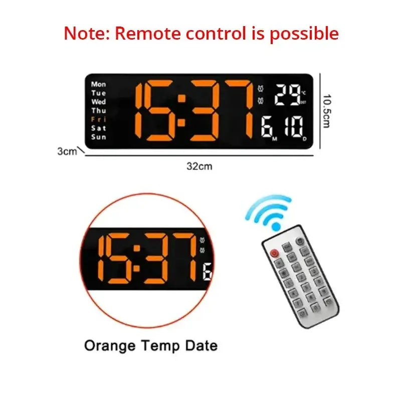 Grosse 13/16" LED-Wanduhr mit Fernbedienung, Temperatur - Moderne 13/16" LED-Wanduhr mit Fernbedienung und Temperaturanzeige. Perfekt für Wohnbereiche - Funktionalität trifft auf elegantes Design. - 1005005395728778-13 inches orange