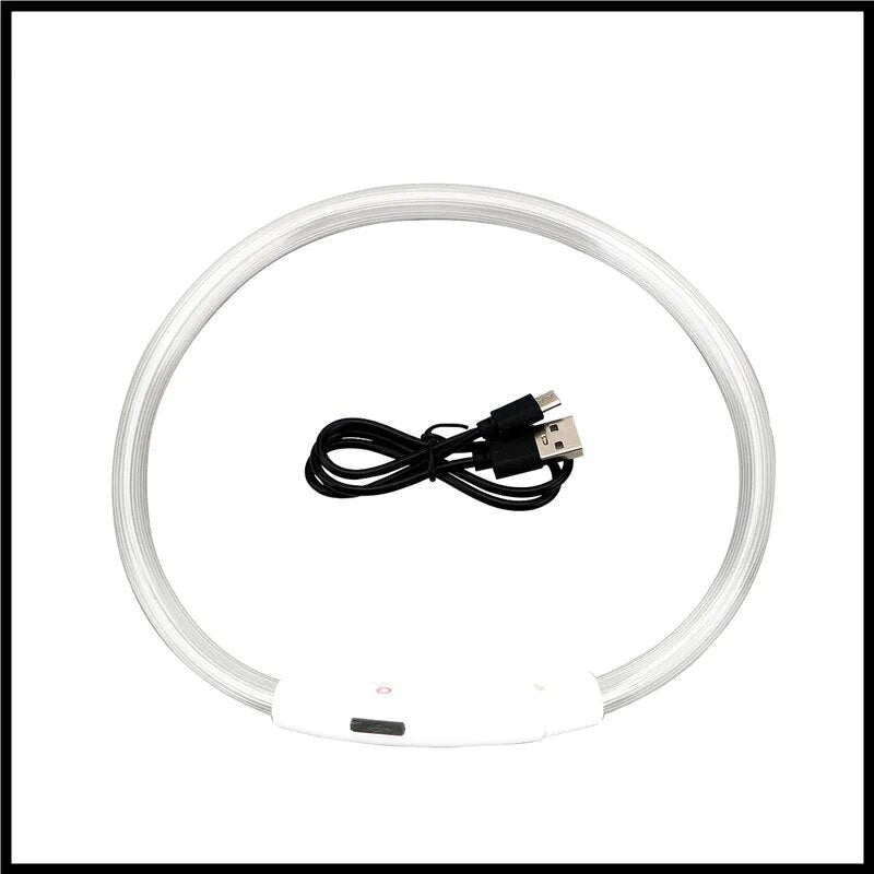 Leuchtendes Halsband für Haustiere mit USB-Ladung Sichtbarkeit und Sicherheit: - Erhöhen Sie die Sicherheit Ihres Hundes bei nächtlichen Spaziergängen mit unserem wiederaufladbaren LED Leuchthalsband. Ideal für Sichtbarkeit und Stil. - 14:200005100#White