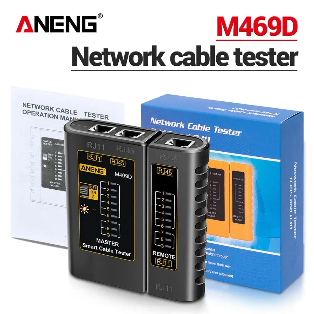 LAN - Netzwerk Kabel Tester RJ45 RJ11 RJ12 CAT5 UTP - Effiziente Netzwerkwartung mit RJ45-, RJ11-, RJ12- und CAT5-UTP-Kabeltester. Erkennung von Kabelfehlern und Verbindungsproblemen. Ideal für Profis! - 1005005856925768-M469D Black
