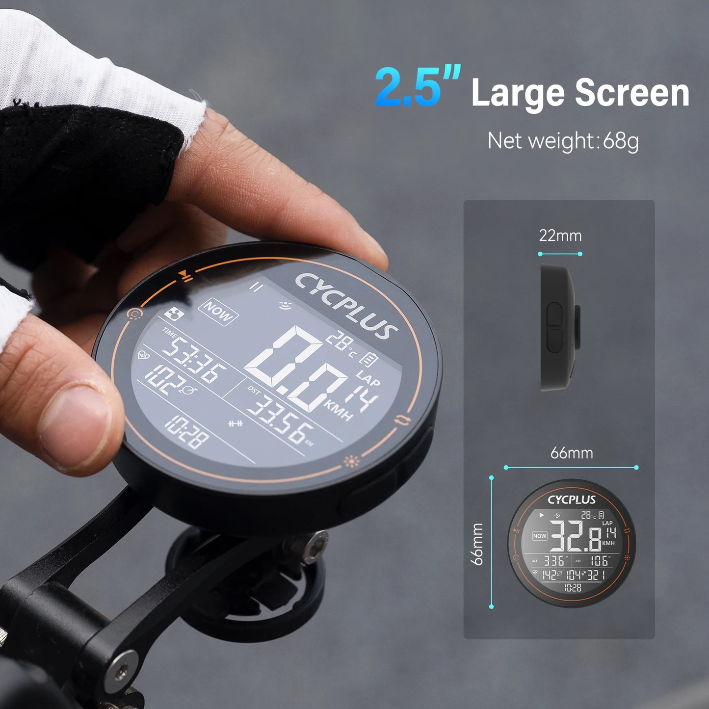 CYCPLUS M2 GPS Fahrradcomputer – Kabellos, ANT+ & BLE 5.0, IPX6 Wasserdicht, 70h Akkulaufzeit, 2,5" LCD-Display