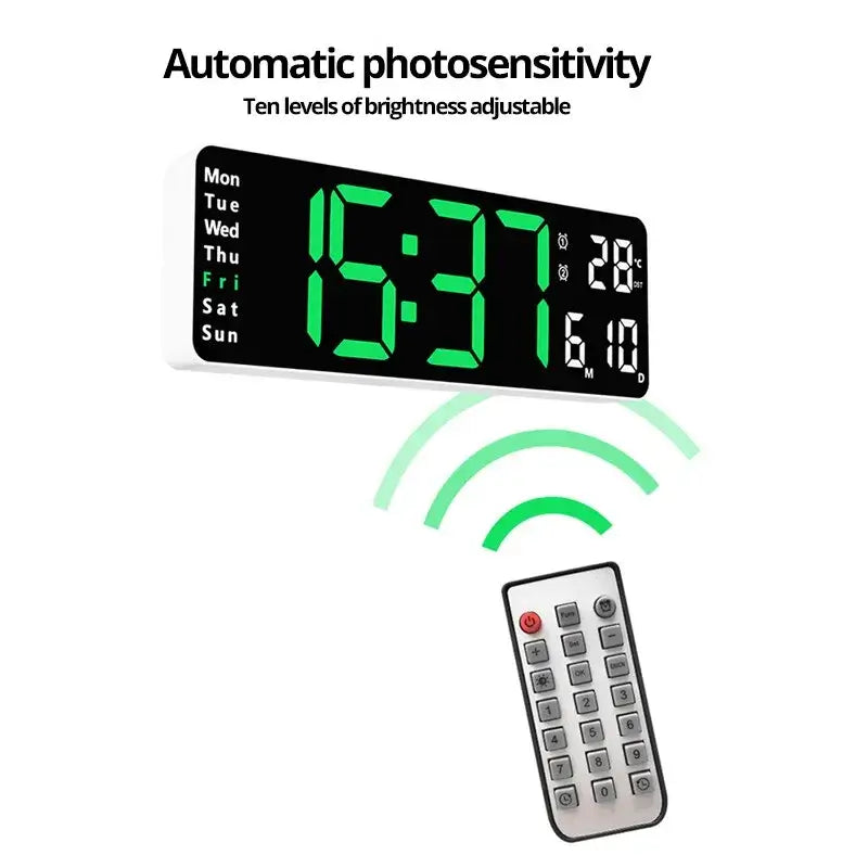 Grosse 13/16" LED-Wanduhr mit Fernbedienung, Temperatur - Moderne 13/16" LED-Wanduhr mit Fernbedienung und Temperaturanzeige. Perfekt für Wohnbereiche - Funktionalität trifft auf elegantes Design. - 1005005395728778-16 inches Green