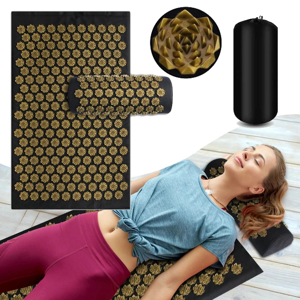Akupressurmatte mit Spikes – Yoga, Massage & Fitness | Kuznetsov Applicator Set inkl. Nadelkissen & Fußmassagekissen