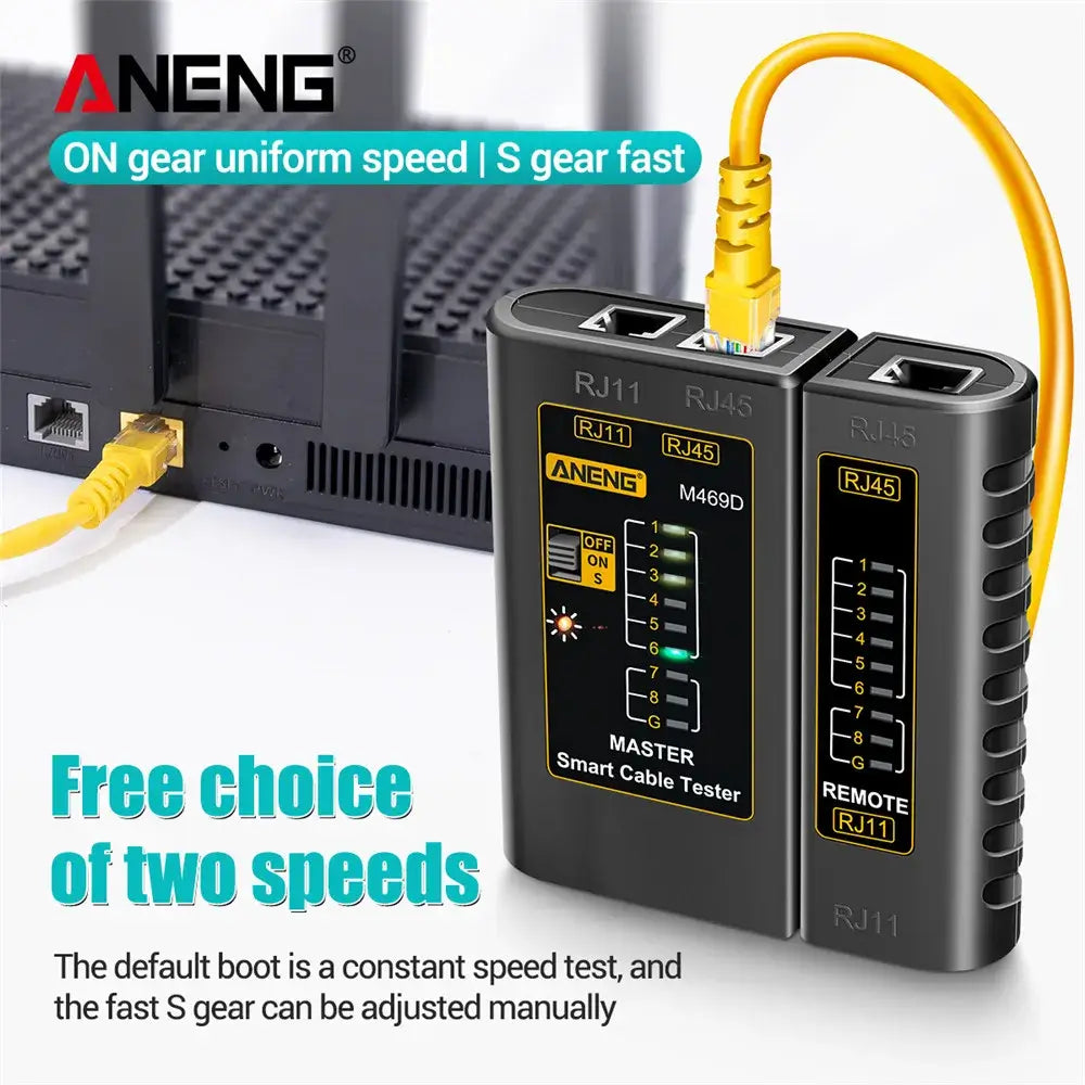 LAN - Netzwerk Kabel Tester RJ45 RJ11 RJ12 CAT5 UTP - Effiziente Netzwerkwartung mit RJ45-, RJ11-, RJ12- und CAT5-UTP-Kabeltester. Erkennung von Kabelfehlern und Verbindungsproblemen. Ideal für Profis! - 1005005856925768-M469D Yellow