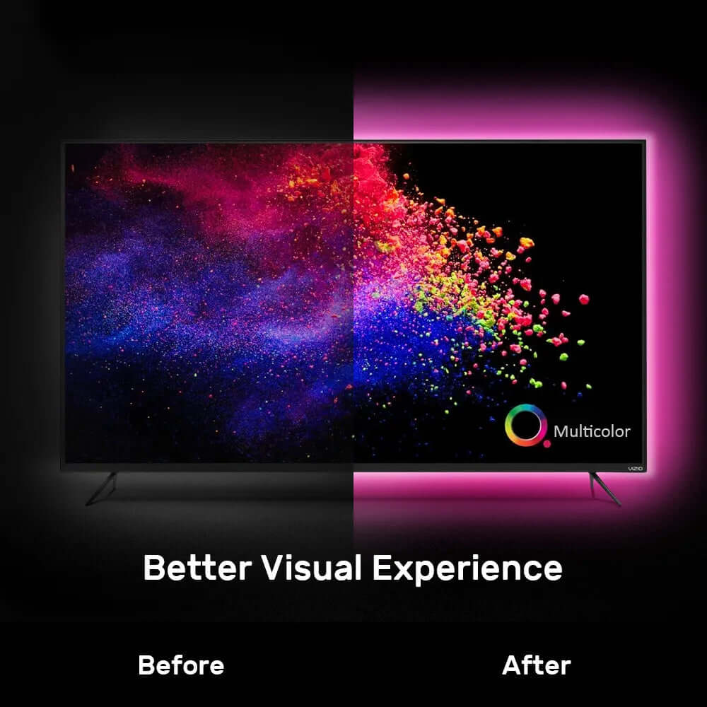 Stimmungsvolle TV-Beleuchtung: RGB LED Strip mit Bluetooth-Steuerung - Entdecken Sie die Zukunft der Beleuchtung mit unseren RGB-LED-Streifen! Mit 16 verschiedenen Farboptionen und der Möglichkeit für weißes Licht können Sie Ihr Zuhause nach Ihren Wünsche