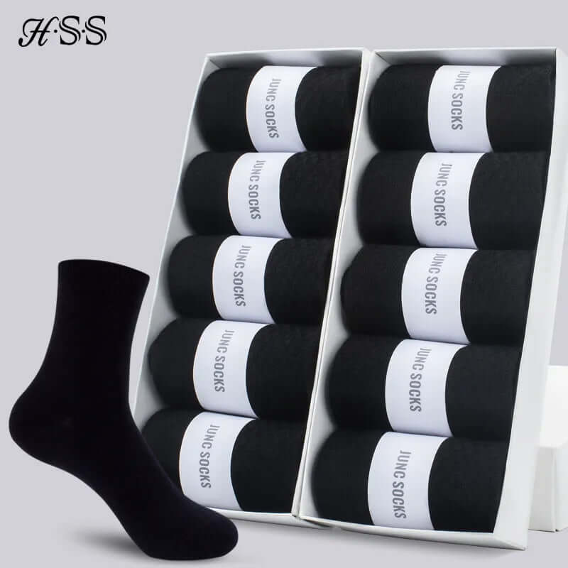 Herren Baumwollsocken HSS: Neuer Stil, Schwarz, Business, Atmungsaktiv, Größe 39-47 - Unsere Herrensocken - perfekte Dicke für jedes Wetter. Weich, strahlend weiß, und bequem. 10 Paar Sets aus reiner Baumwolle mit Synthetik für Dehnbarkeit. Zufriedene Kun