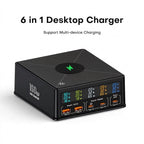 Asometech 160W Desktop USB-Ladestation mit kabellosem Laden