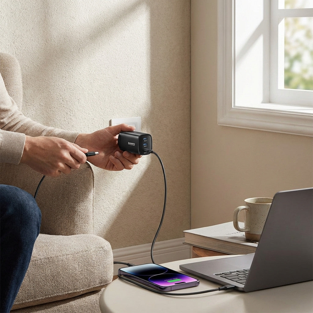 Quick Charger für Smartphones, Tablets und Laptops – 65 W mit GaN-Technologie und 3 Ladeports