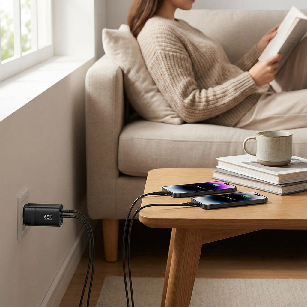 Quick Charger für Smartphones, Tablets und Laptops – 65 W mit GaN-Technologie und 3 Ladeports