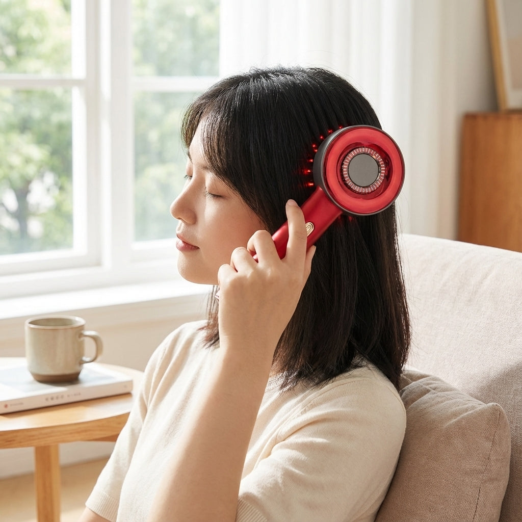 3-in-1 Elektrische Massagebürste mit Infrarot-Therapie und EMS-Stimulation der Haarfollikel und Förderung des Haarwachstums