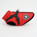 Water-repellent padded winter dog coat with harness
