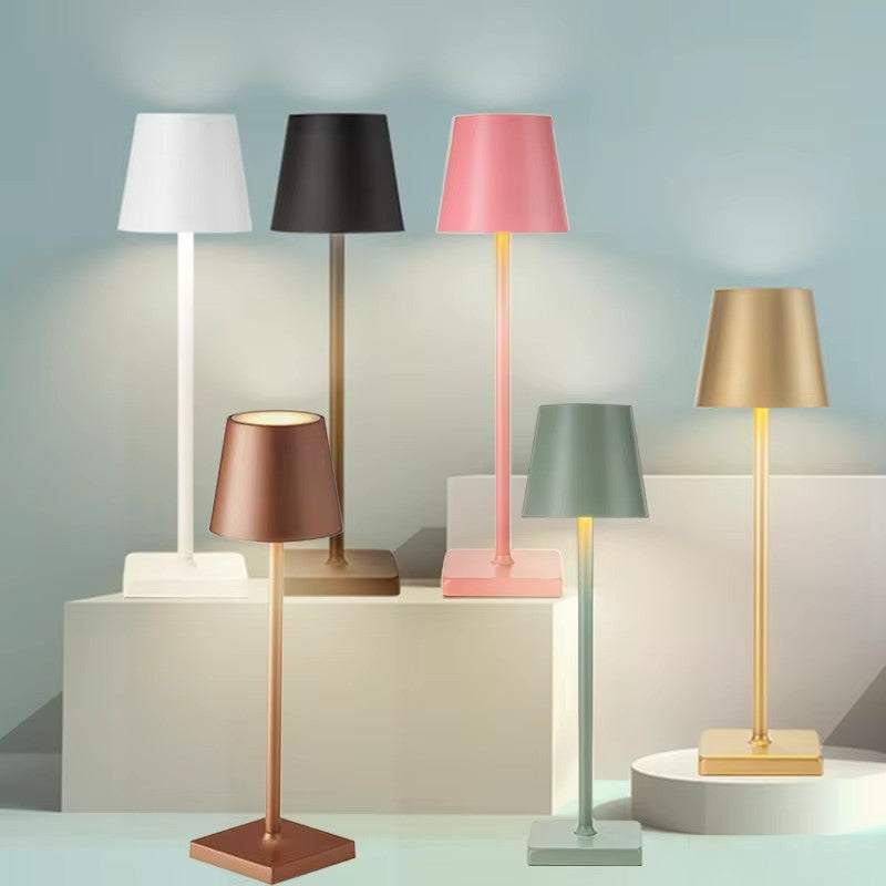 Led touch sensor table lamp with stepless dimming and three color modes