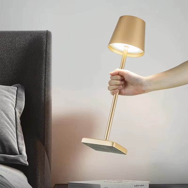 Led touch sensor table lamp with stepless dimming and three color modes
