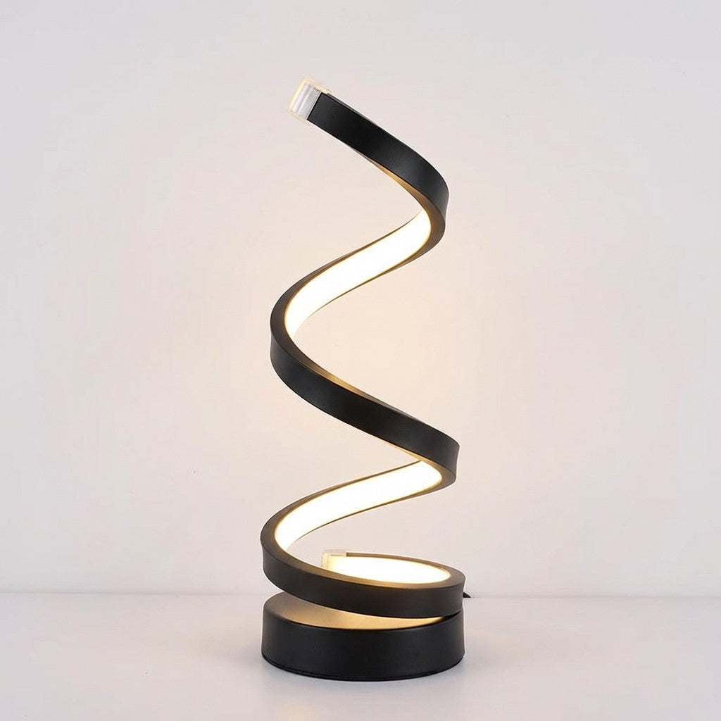 Tischlampe mit stufenlos dimmbarer LED und modernem, spiralförmigem Design