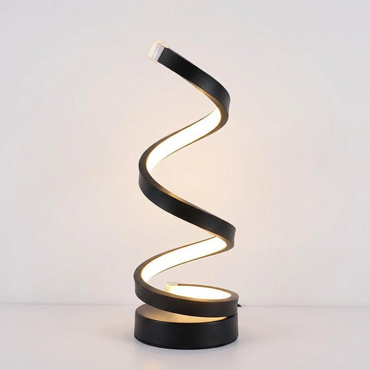 Tischlampe mit stufenlos dimmbarer LED und modernem, spiralförmigem Design