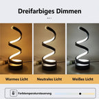 Tischlampe mit stufenlos dimmbarer LED und modernem, spiralförmigem Design