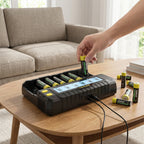Universal-Ladegerät mit 8 Ladeplätzen und automatischer Batterietyp-Erkennung