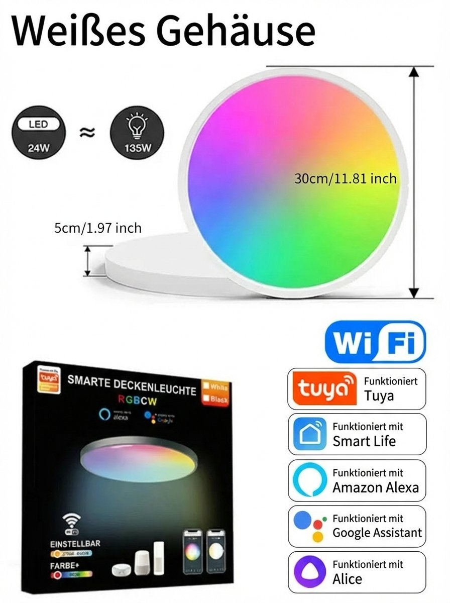 Individuelle Lichtwelten – Smart LED Deckenleuchte mit 16 Mio. Farben und WiFi-Steuerung – Detailansicht