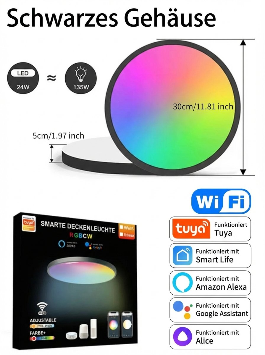 Individuelle Lichtwelten – Smart LED Deckenleuchte mit 16 Mio. Farben und WiFi-Steuerung – Detailansicht