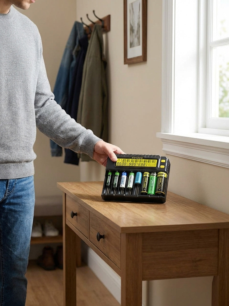 Li-Ion 18650 / 21700 – Ladegerät mit automatischer Batterietyp-Erkennung und LCD-Display