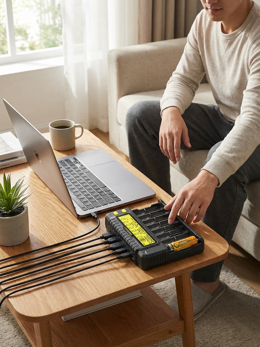 Li-Ion 18650 / 21700 – Ladegerät mit automatischer Batterietyp-Erkennung und LCD-Display