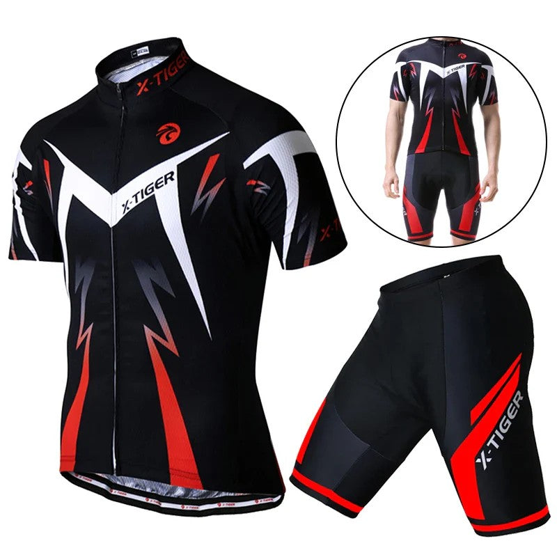 X-Tiger Pro Herren Sommer Radtrikot Set mit Gel-Polster
