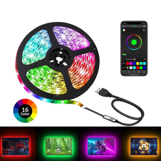 Stimmungsvolle TV-Beleuchtung: RGB LED Strip mit Bluetooth-Steuerung - Entdecken Sie die Zukunft der Beleuchtung mit unseren RGB-LED-Streifen! Mit 16 verschiedenen Farboptionen und der Möglichkeit für weißes Licht können Sie Ihr Zuhause nach Ihren Wünsche