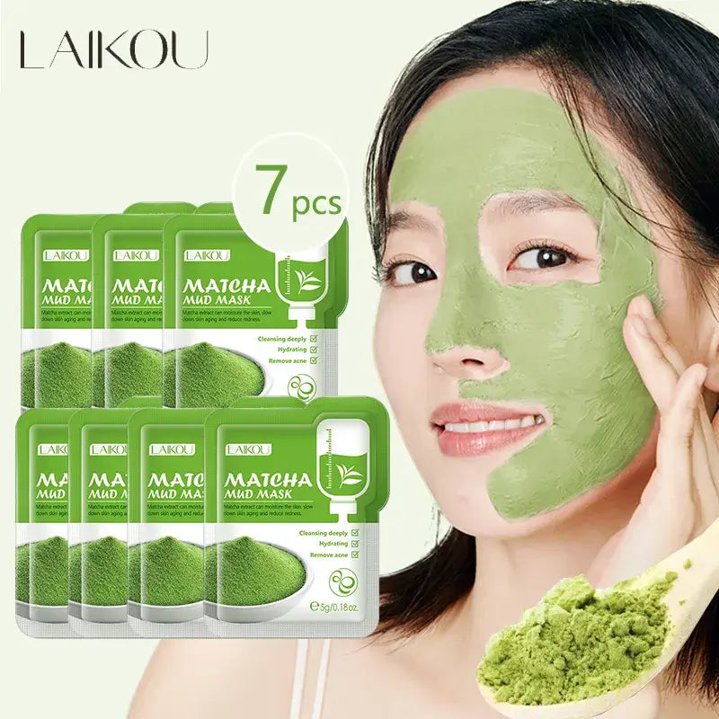 Straffende MATCHA-Gesichtsmasken: Green Clay Mud Masken, 7er Pack - Erleben Sie mit unserer Matcha-Gesichtsmaske natürliche Schönheit und Pflege aus Japan. Straffend und voll mit Antioxidantien! - 14:771#matcha