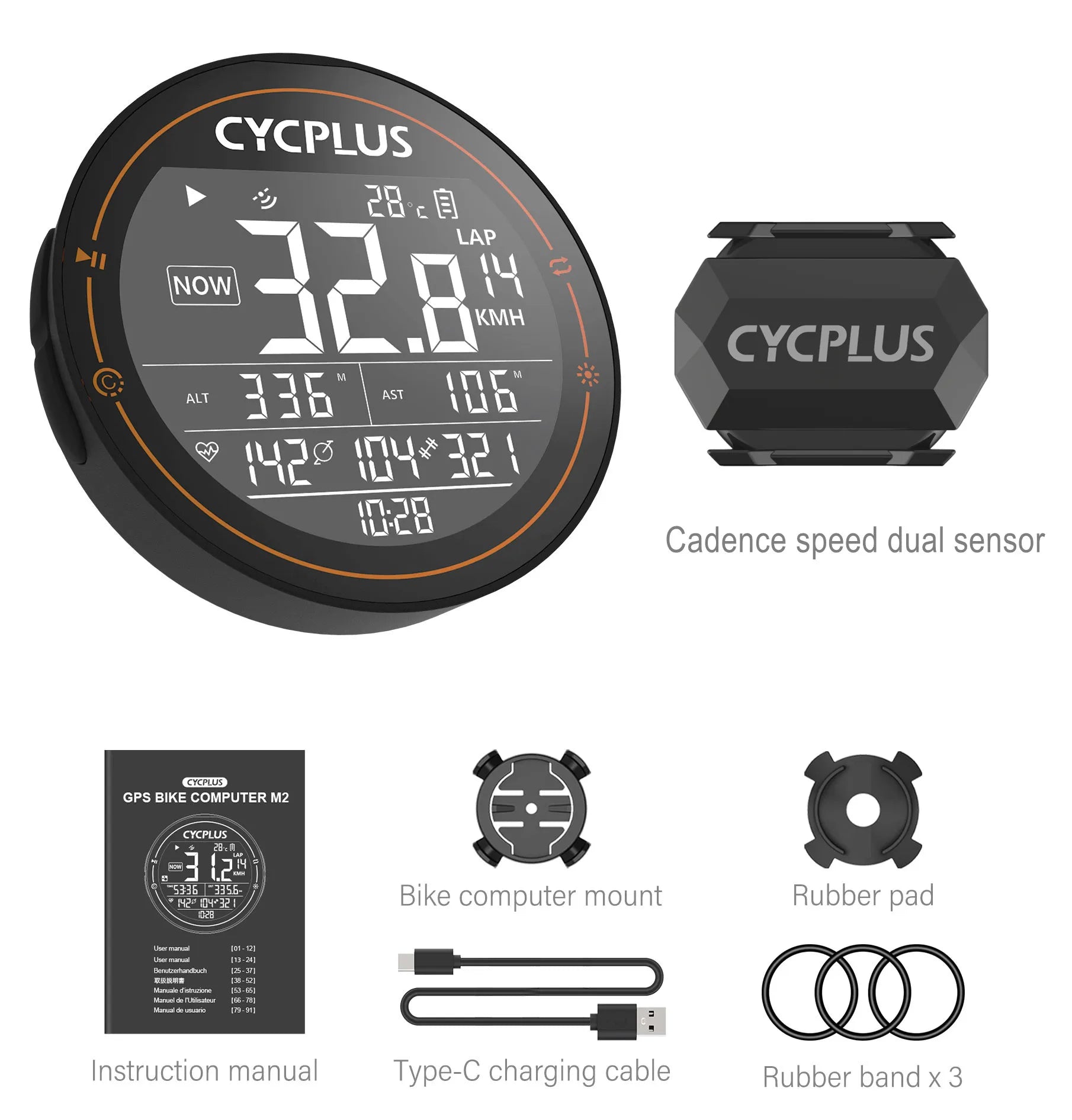 CYCPLUS M2 GPS Fahrradcomputer – Kabellos, ANT+ & BLE 5.0, IPX6 Wasserdicht, 70h Akkulaufzeit, 2,5" LCD-Display