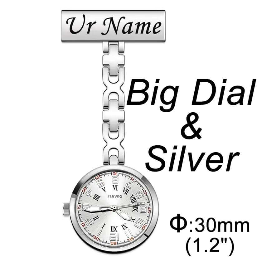 Krankenschwesteruhr - elegant und parktisch - Entdecke die Zeit mit Stil: Unsere personalisierte Krankenschwesteruhr ist das perfekte Accessoire für Arbeit und Freizeit. - 14:350850#Big Dial Silver