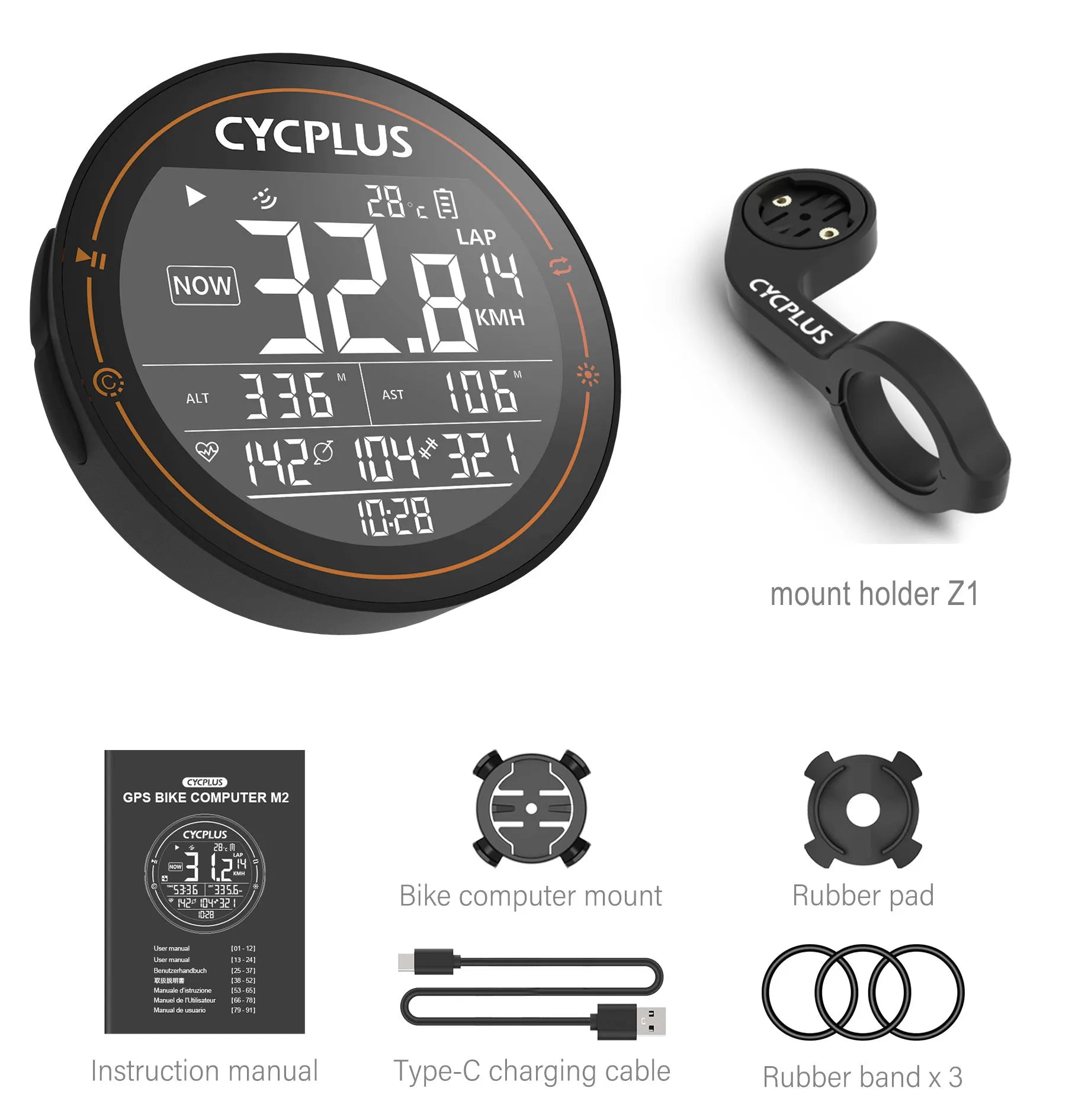 CYCPLUS M2 GPS Fahrradcomputer – Kabellos, ANT+ & BLE 5.0, IPX6 Wasserdicht, 70h Akkulaufzeit, 2,5" LCD-Display