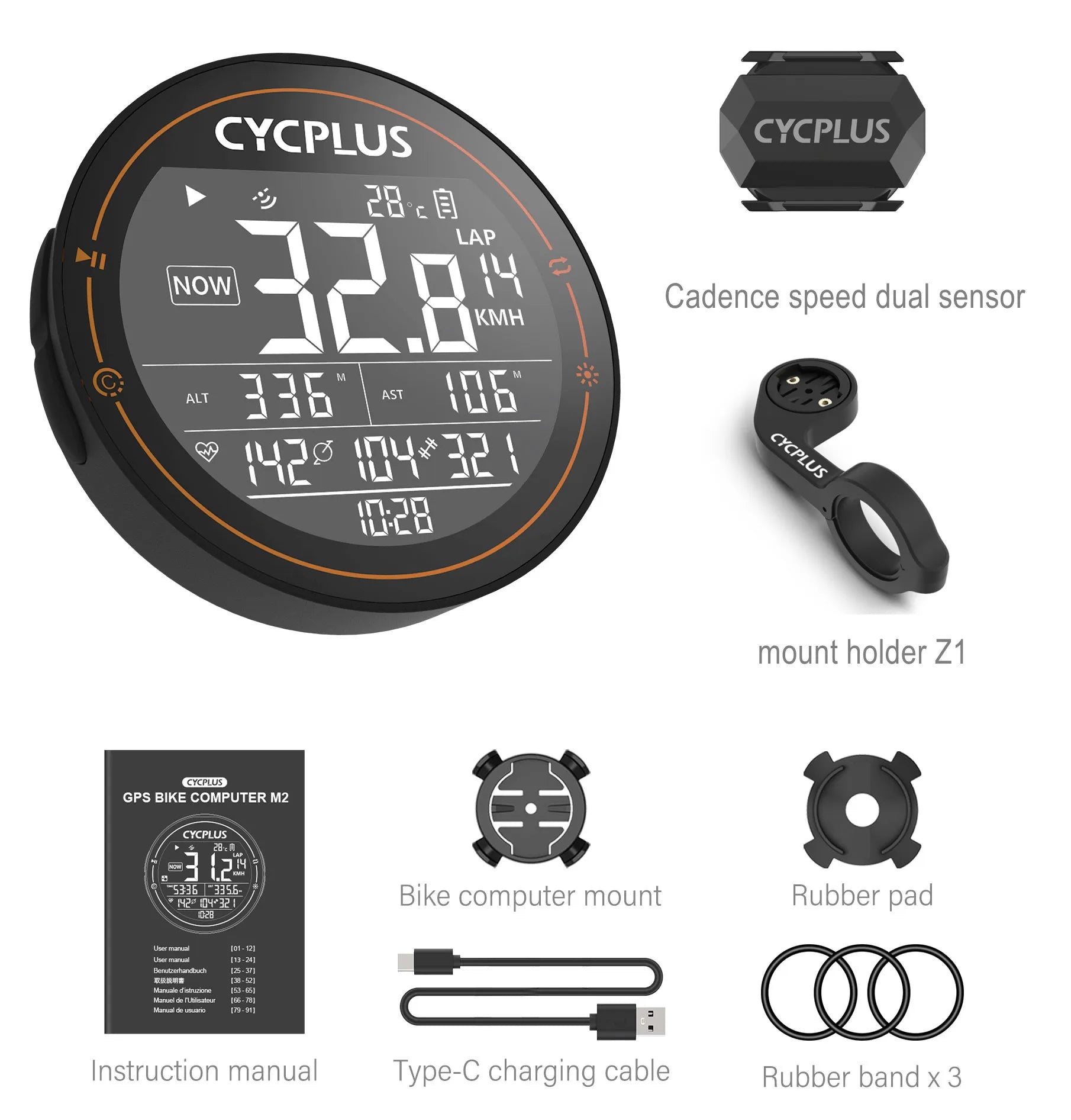 CYCPLUS M2 GPS Fahrradcomputer – Kabellos, ANT+ & BLE 5.0, IPX6 Wasserdicht, 70h Akkulaufzeit, 2,5" LCD-Display